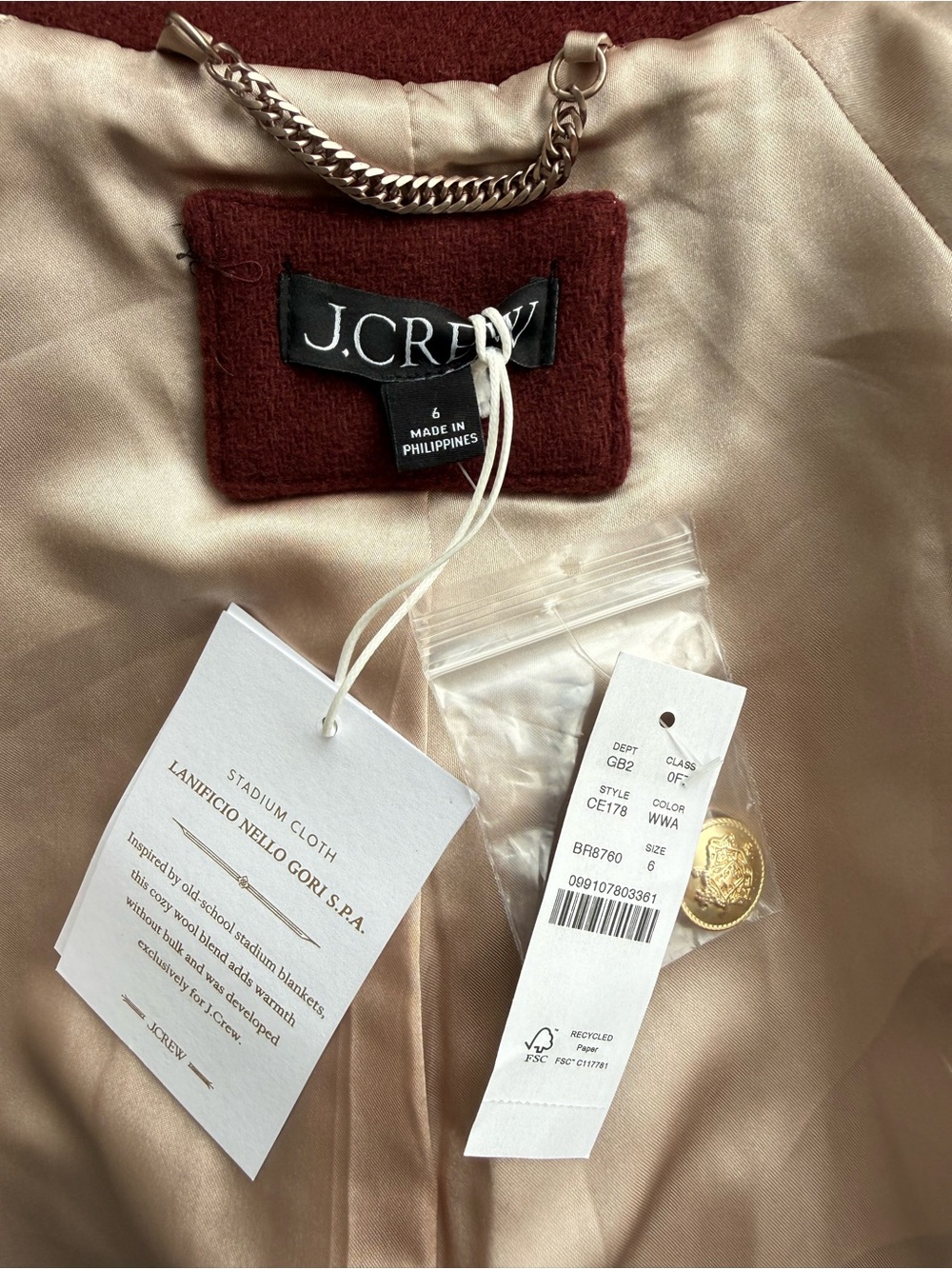 J. Crew Long Burgundy Trench Coat with Stand Collar - Picture 5 of 6